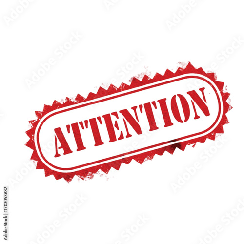 A red, distressed, jagged-edged stamp with the word 'ATTENTION' in white uppercase letters, tilted on a white background.