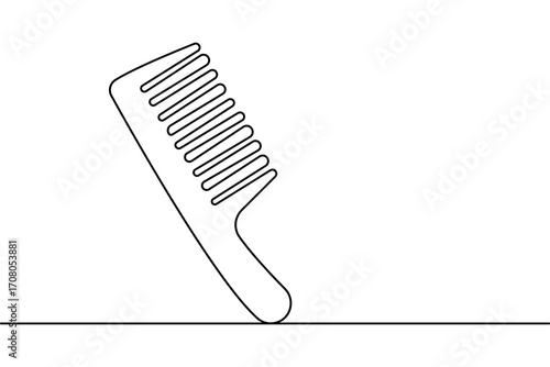 Continuous one line drawing of hair comb minimalist outline isolated vector illustration on back and white background
