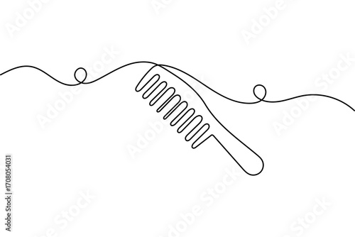 Continuous one line drawing of hair comb minimalist outline isolated vector illustration on back and white background
