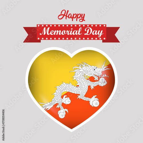 Happy Memorial Day Bhutan Flag Heart Banner