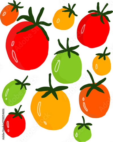 Assortment of colorful tomatoes hand drawn illustration
