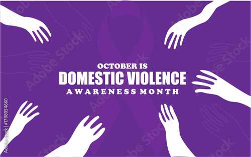 October Domestic Violence Awareness Month Purple Ribbon. Banner, poster, flyer, and background design template.