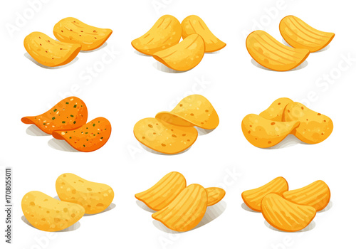 Assorted Potato Chips Crispy Flavored and Delicious Snack Variety.