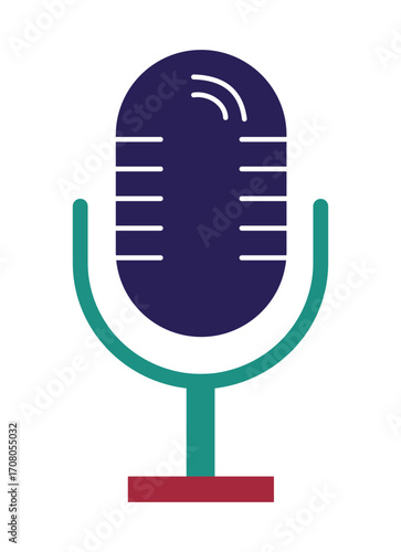 Retro Studio Microphone Icon for Podcasting and Broadcasting. A flat graphic for radio, interviews, and audio recording.