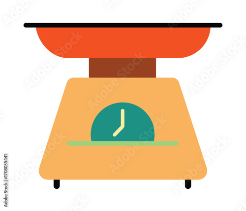 Analog Kitchen Scale Icon for Cooking and Baking. Flat illustration for measuring food ingredients and diet management.