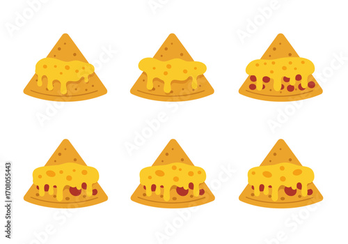 Cartoon Nachos with Melted Cheese and Toppings Pattern.
