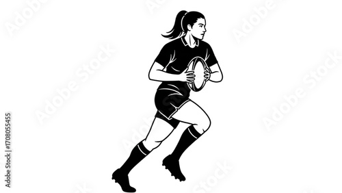 Vector Illustration of Female Rugby Player Running with Ball Black Silhouette AI EPS PNG