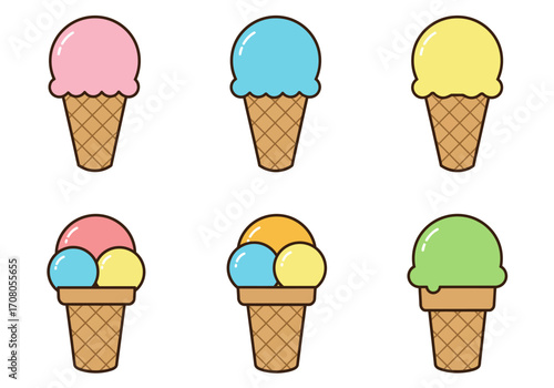 Colorful Ice Cream Cones A Sweet Treat Collection.