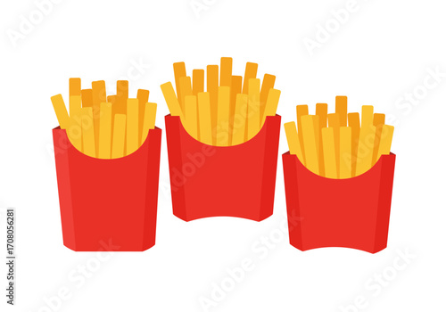 Three Red Cartons Filled with Golden French Fries Illustration.