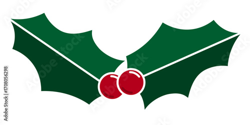 Christmas Holly with green leaves and red berries, advent season design element