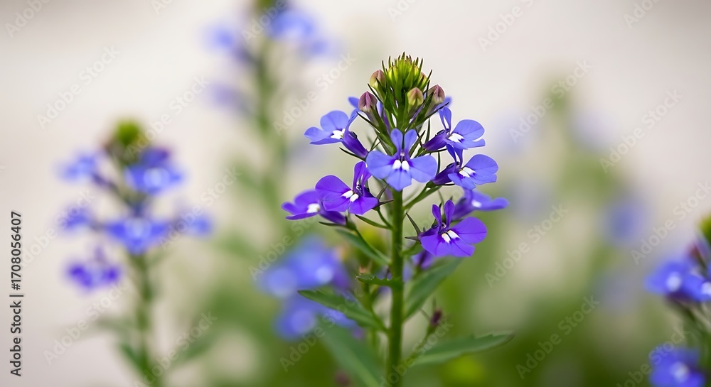 Obraz premium Closeup of a vibrant blue lobelia flower in full bloom on a sunny day