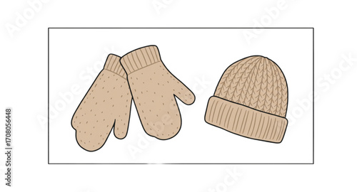 A pair of gloves and a winter hat