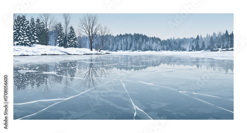 Frozen lake water view
