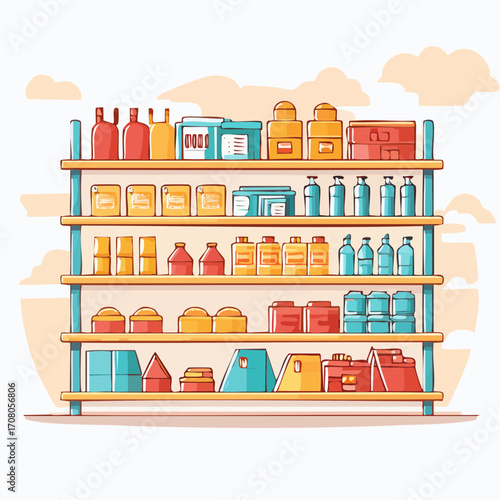 Pixel Art Supermarket Shelves Stocked With Various Products