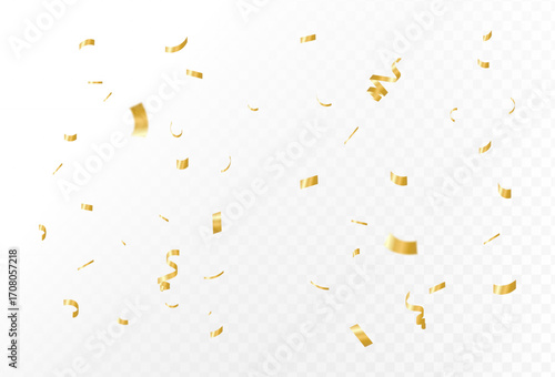 Vibrant golden confetti falling gently, celebrating joy and festive moments for party decorations, anniversaries, and New Year's Eve festivities with sparkling brilliance