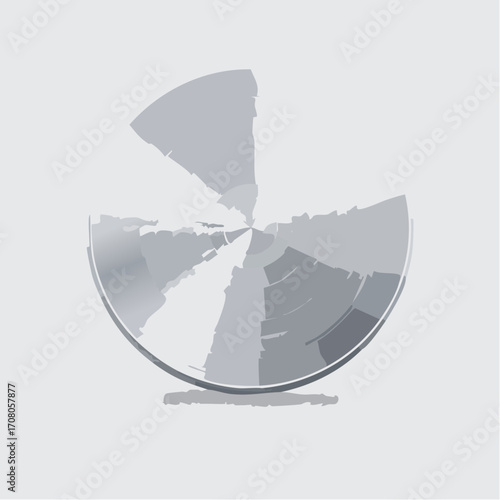 Abstract Silver Grey Pie Chart Segments On Grey Background