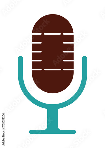 Vintage Studio Microphone Icon for Podcasting and Broadcasting. A flat graphic for audio recording, radio, and interviews.