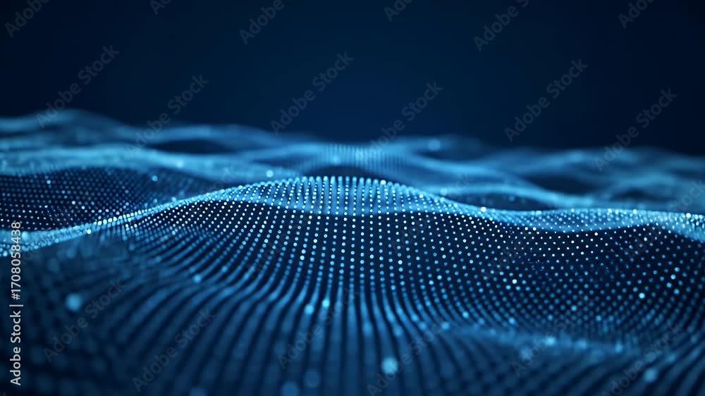 Abstract Dark Blue Wavy Pattern Digital Background with Dot Grid