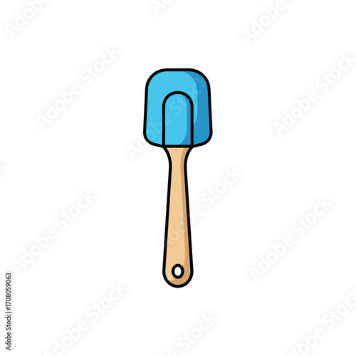 Silicone spatula with wooden handle in blue color  