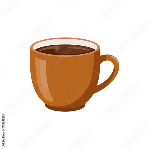 Brown coffee cup filled with beverage on white background  