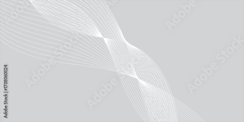 Abstract background with waves for banner. Medium banner size. Vector background with lines. Gray and white color. Interior. Brochure, booklet
