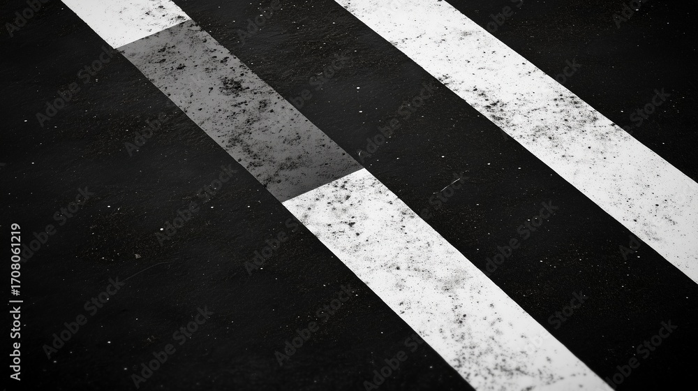 Fototapeta premium Weathered Road Markings in Monochrome