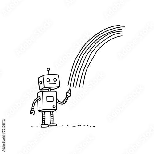 Robot drawing rainbow illustration artistic design creative technology ai art machine learning future concept