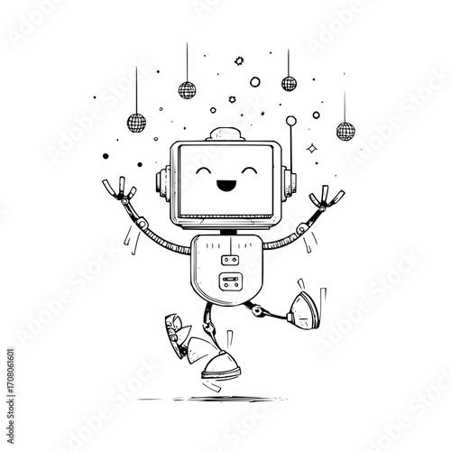 Dancing robot disco party cute ai illustration fun technology automation machine learning artificial intelligence happy robot