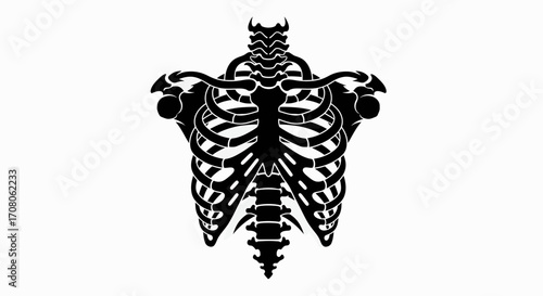 Black silhouette of a human rib cage and spine, representing anatomy and skeletal structure