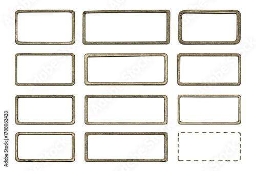 Hand drawn rectangular frames collection. Set of rustic sketch doodle borders. Empty vintage wood or metal banner templates. Decorative design elements for text or message.