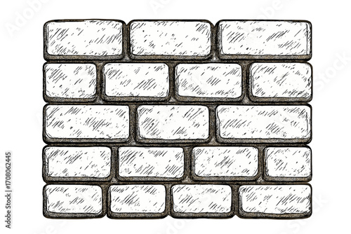 Hand drawn sketch of stone bricks set. Vector cartoon illustration of stonework with rough texture for construction design. Masonry wall pattern background building element.