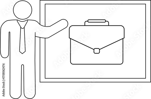 presentation person icon and briefcase icon with white background