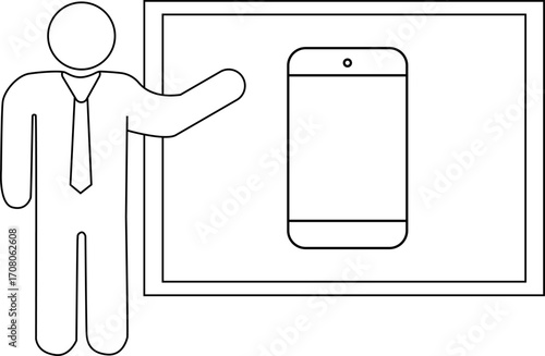 presentation person icon and smartphone icon with white background