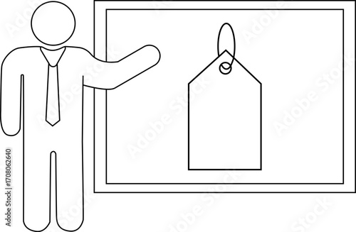 presentation person icon and price tag icon with white background
