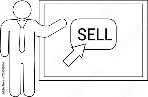 presentation person icon and sell button icon with white background