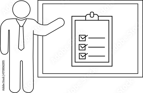 presentation person icon and document board icon with white background