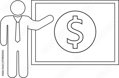 presentation person icon and dollar coin icon with white background