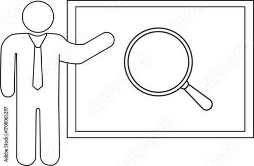 presentation person icon and magnifying glass icon with white background