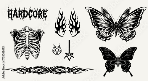 Hardcore Tattoo Designs Ribcage, Butterflies, Flames & Tribal