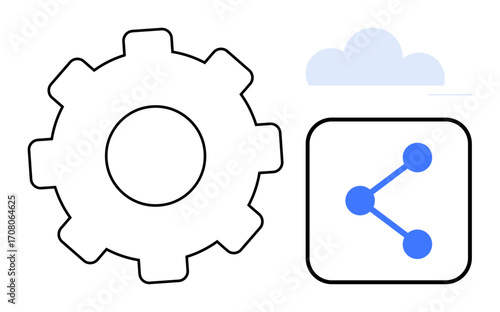 Gear symbol indicating settings, cloud representing storage or computing, and connection icon showcasing sharing and networking. Ideal for technology, software, collaboration, automation, cloud