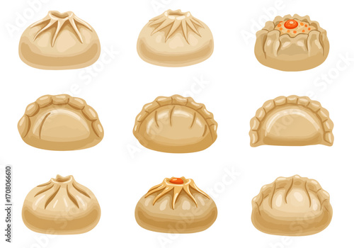 Assorted Dumplings and Bao Buns Illustration Set.