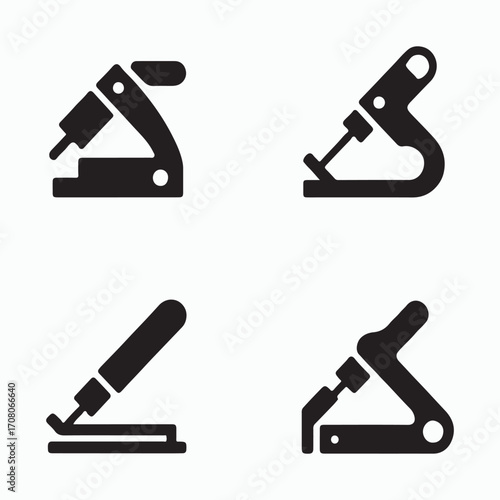 Complete biscuit joiner tool solid icons set
