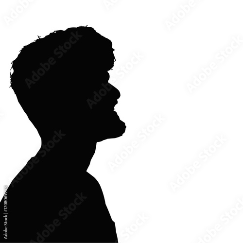 Silhouette of a man with a beard, showcasing a strong profile and distinctive facial hair in a simple design