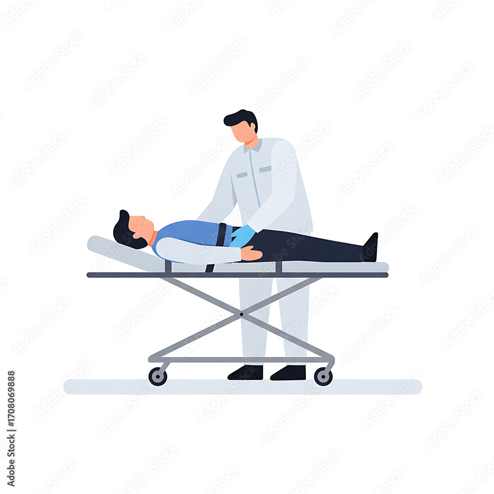 Fototapeta premium Medical professional attending to a patient on a hospital stretcher