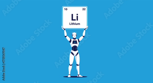 Robot Holding Lithium Element Periodic Table Symbol Li.