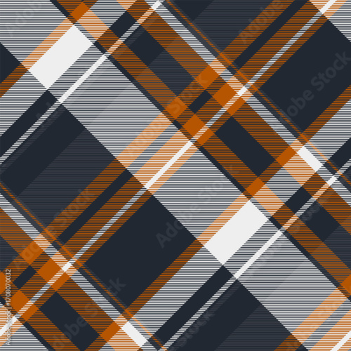 Stylish diagonal plaid pattern in muted orange, grey, and navy.  Perfect for textile design, fall fashion, or autumnal branding.