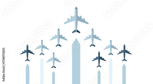 Airplanes Flying in Formation Upward Direction.
