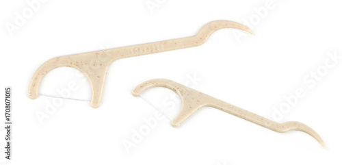 Eco friendly corn starch dental toothpick with dental floss on white background