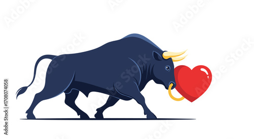 Bull with Heart Symbol Love Romance Valentine.