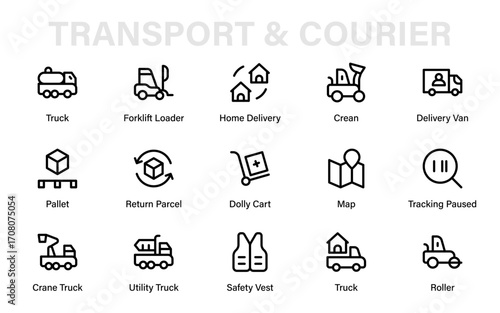 Transport and courier Minimal Line Icon Collection – Professional Modern Vector Pack with Creative and Unique Delivery, Cargo, and Logistics Symbols